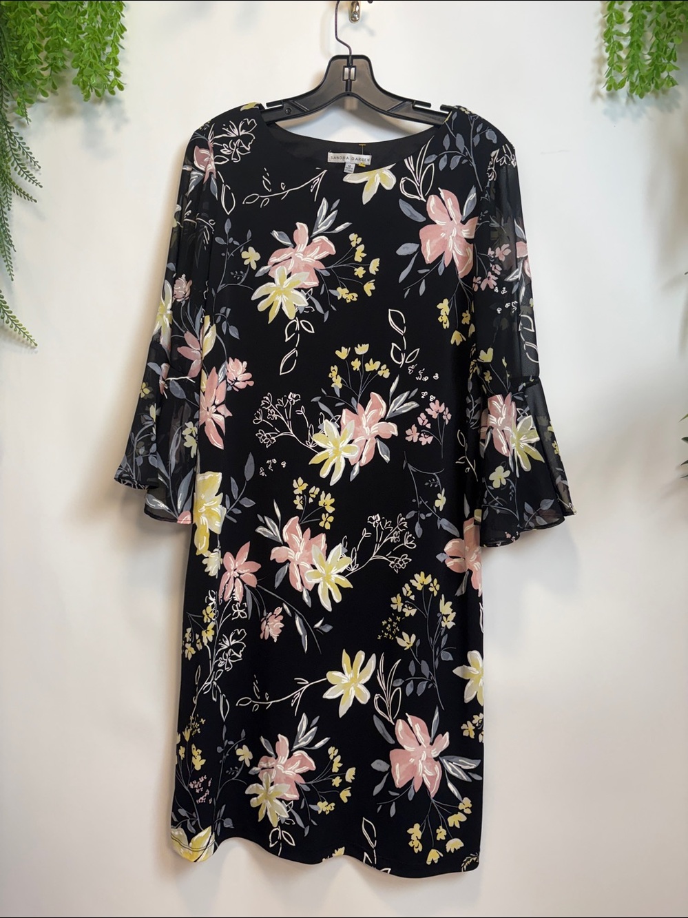 Sandra Darren Black Sheath Dress with Bell Sleeves